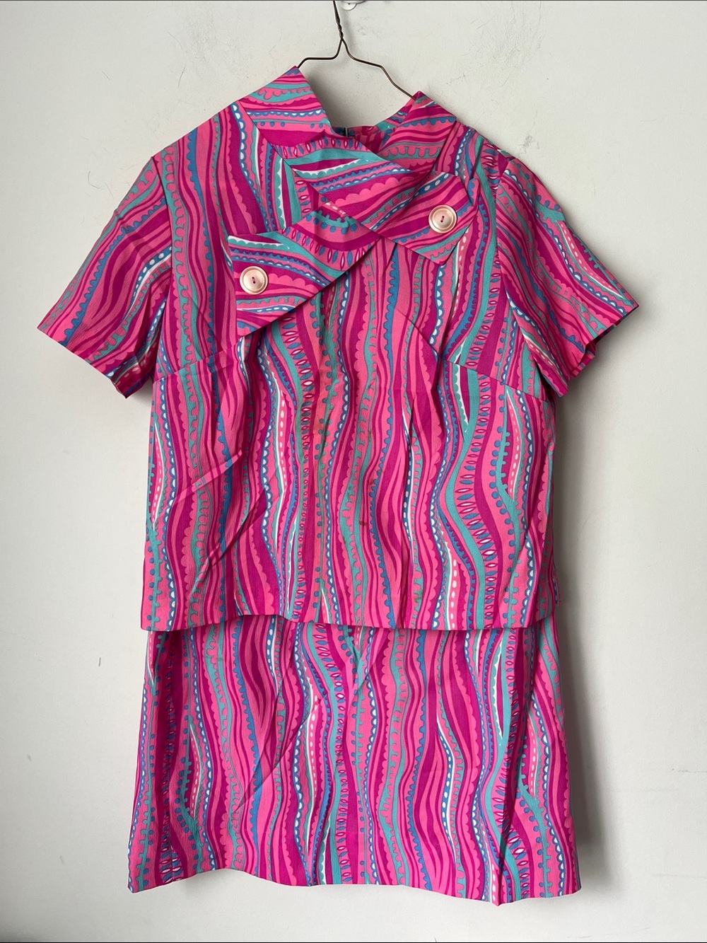 Vintage 60s Carol Brent Mod Skirt Set Pink🟢